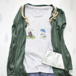 ネコぱん しずく模様の雨のち晴れTシャツ レディースLサイズ 2枚目の画像