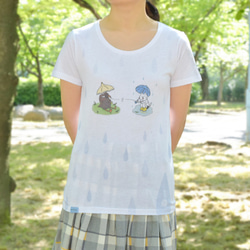 ネコぱん しずく模様の雨のち晴れTシャツ レディースLサイズ 4枚目の画像