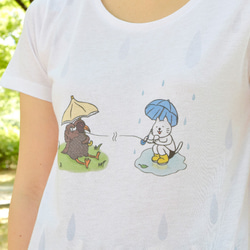 ネコぱん しずく模様の雨のち晴れTシャツ レディースLサイズ 5枚目の画像