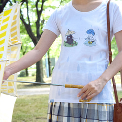 ネコぱん しずく模様の雨のち晴れTシャツ レディースLサイズ 6枚目の画像