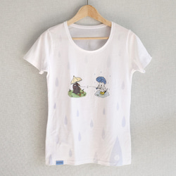 ネコぱん しずく模様の雨のち晴れTシャツ レディースLサイズ 7枚目の画像