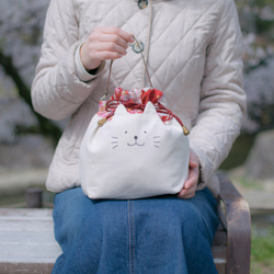 ネコぱんお出かけ3way巾着バッグ 和風 豪華な桜模様 2枚目の画像