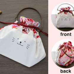 ネコぱんお出かけ3way巾着バッグ 和風 豪華な桜模様 1枚目の画像