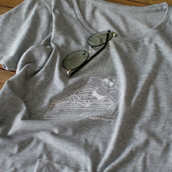 ネコぱん 夏のレモンタルトTシャツ グレー レディースLサイズ 4枚目の画像