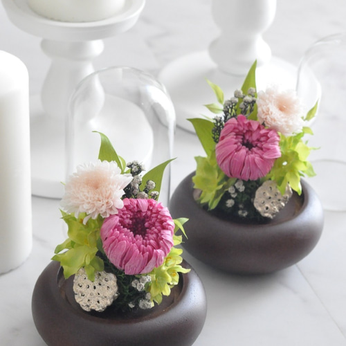 プリザーブドフラワー仏花対ガラスドーム大輪菊 プリザーブドフラワー仏花対ガラスドーム大輪菊
