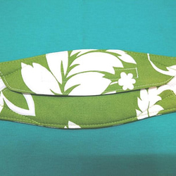 【送料無料】ハワイ産アロハ生地使用の柳葉型マスク（フィルター、ノーズワイヤー入り）グリーン 3枚目の画像