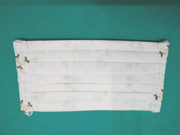 【送料無料】綿刺繍生地のプリーツマスク（フィルター、ノーズワイヤー入り）イエロー 3枚目の画像