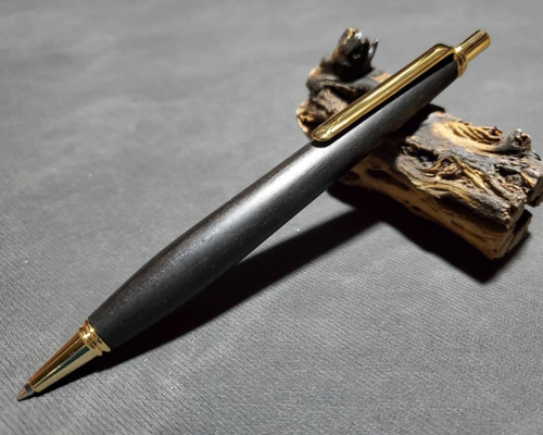 【真っ黒　本黒檀と欅のボールペン】　木軸　三神ボール金具仕様 真っ黒 本黒檀と欅のボールペン】 木軸 三神ボール金具仕様