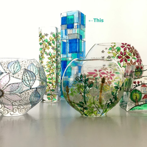 グラスペイント 縦長 ガラス花瓶 ブルー 一輪挿し・花瓶・花器 MuseEko