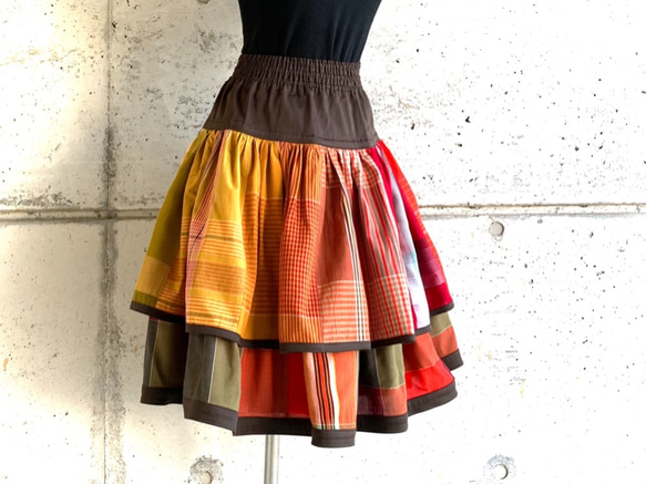 L~XL size　２段重ねのチェックの布団皮スカート 1枚目の画像