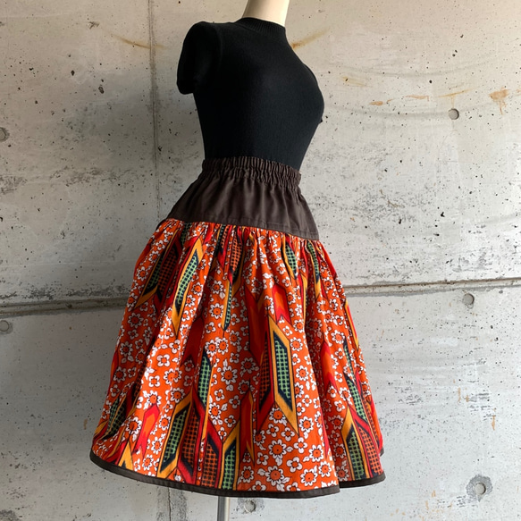 S-M size　昭和レトロポップな布団皮のスカート 2枚目の画像