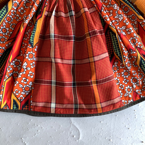 S-M size レトロポップな花柄とチェックの布団皮スカート フレア