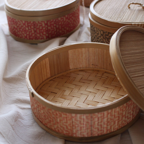 台湾製　蓋付き円形カゴ　3個セット 台湾製蓋付き円形カゴ3個セット