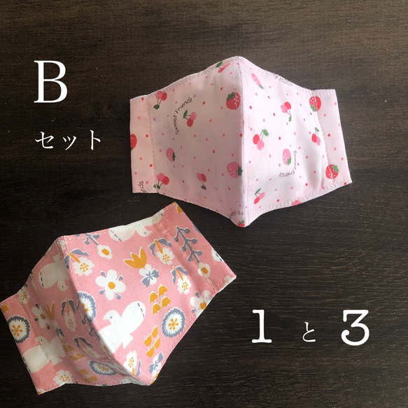 【即納/送料無料】子どもサイズ2枚組　3歳〜7歳くらい　【上下がわかりやすい刺繍入り】立体マスク　裏Wガーゼ　女の子 3枚目の画像