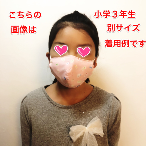 【即納/送料無料】子どもサイズ2枚組　3歳〜7歳くらい　【上下がわかりやすい刺繍入り】立体マスク　裏Wガーゼ　女の子 6枚目の画像