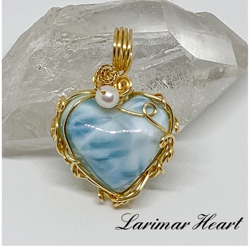 癒しの女神ハートラリマーのワイヤーラッピングペンダント ネックレス