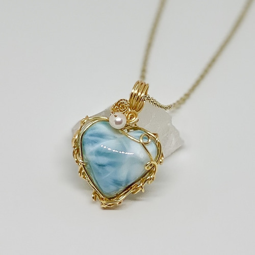 癒しの女神ハートラリマーのワイヤーラッピングペンダント ネックレス