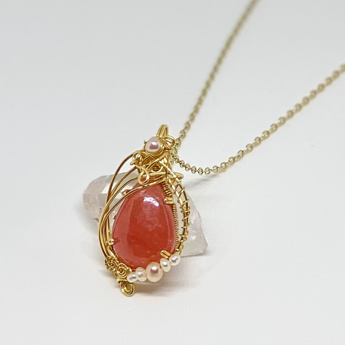 インカローズ✴ワイヤーラッピングネックレス インカローズ ペンダントトップ ワイヤーラッピング ネックレス