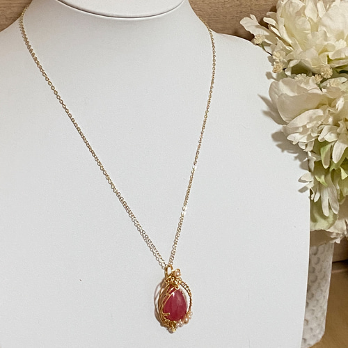 インカローズ✴ワイヤーラッピングネックレス インカローズ ペンダントトップ ワイヤーラッピング ネックレス