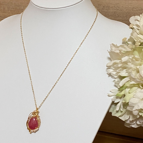 インカローズ✴ワイヤーラッピングネックレス インカローズ ペンダントトップ ワイヤーラッピング ネックレス