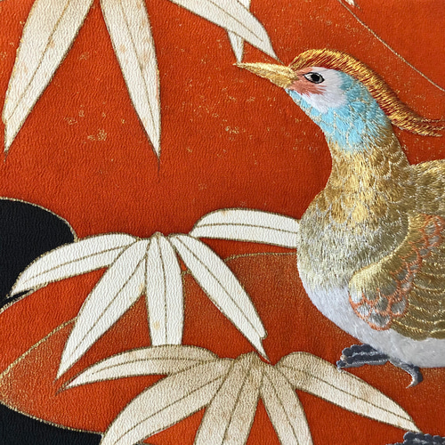 着物のファブリックパネル 竹林の雉（3枚セット） タペストリー