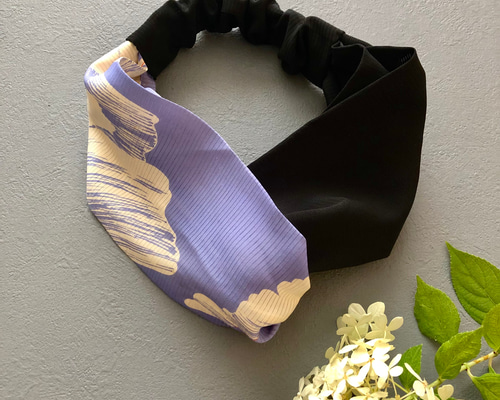 専用　着物クロスターバン　普通サイズ 着物のヘアターバン 夏素材 クロスタイプ 青藤×漆黒 サスティナブル