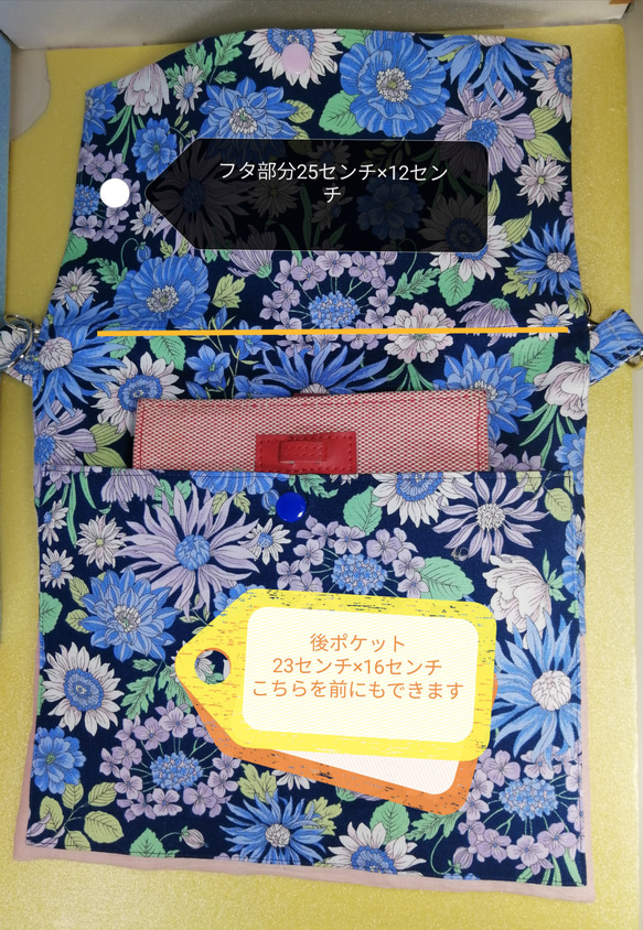 お値下げせていただきました 大人可愛いサコッシュです 涼やかなプリントのオックス生地と桜色麻と綿の生地で作ってみまし 3枚目の画像