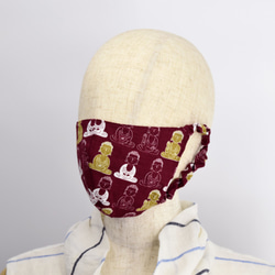 大仏さまのマスク 内張リネン 表地コットン 立体マスク 赤・青2色 5枚目の画像