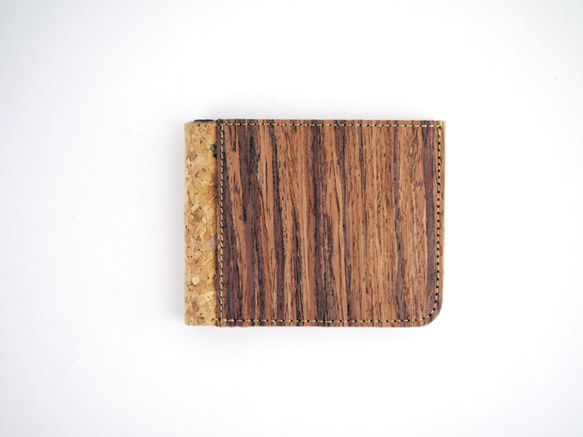 【カスタムオーダー】5種類の木製とCORK コルクの軽くてスリムなメンズアイテム エレガントな二つ折り財布 4枚目の画像