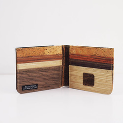 【カスタムオーダー】5種類の木製とCORK コルクの軽くてスリムなメンズアイテム エレガントな二つ折り財布 4枚目の画像