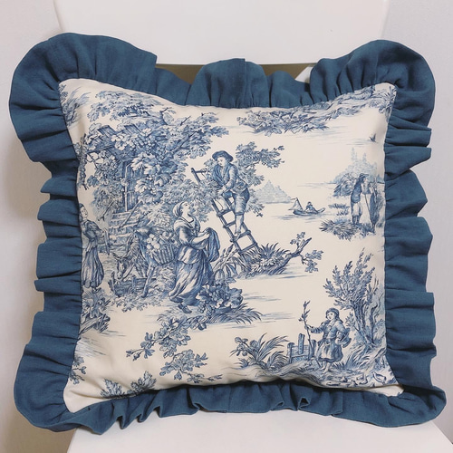 ※maki様おまとめオーダー※フランスアンティーク　トワルドジュイ　クッション Toile de Jouyトワルドジュイ ブルークッションカバー クロス