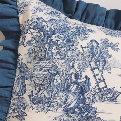 ※maki様おまとめオーダー※フランスアンティーク　トワルドジュイ　クッション Toile de Jouyトワルドジュイ ブルークッションカバー クロス