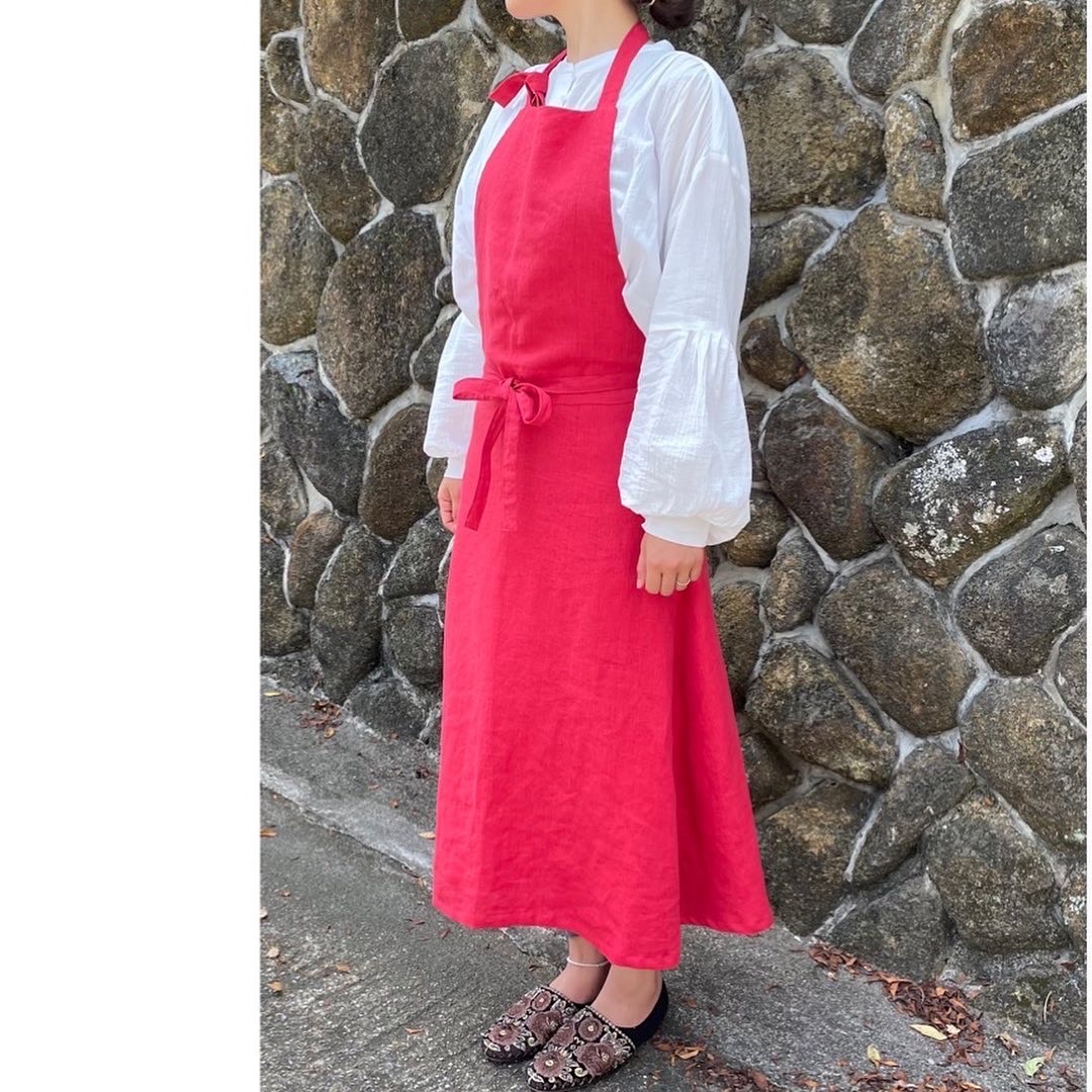 17カラー 肩こりしらずのエプロン カンパーニュリネン アンティーク感　リネン　麻