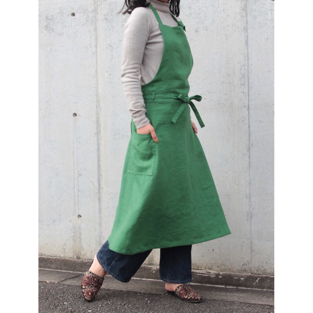 17カラー 肩こりしらずのエプロン カンパーニュリネン アンティーク感　リネン　麻エプロン