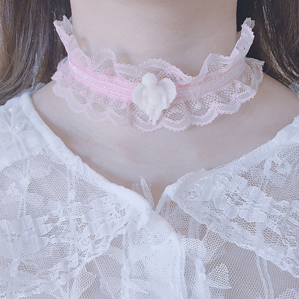 ♡エンジェルフリルチョーカー♡ピンク】天使 ロリータ 甘ロリ