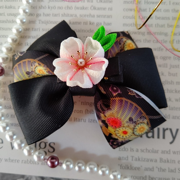 和柄グログランリボンつまみ細工バレッタ バレッタ RenRen 通販  