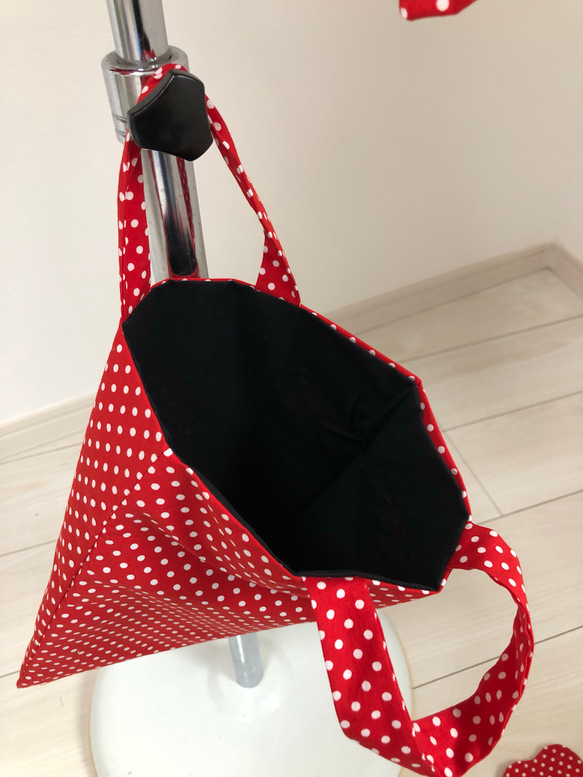 専用袋付き子供用フリルエプロン(赤ドット)三角巾セット 10枚目の画像