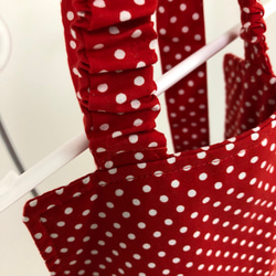 専用袋付き子供用フリルエプロン(赤ドット)三角巾セット 5枚目の画像
