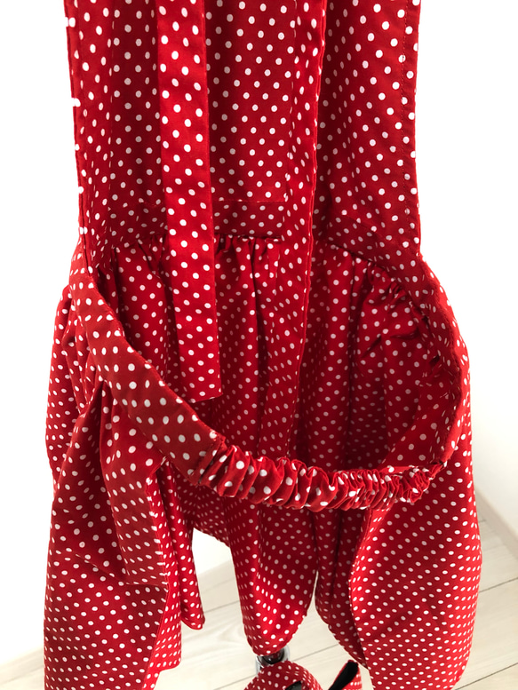 専用袋付き子供用フリルエプロン(赤ドット)三角巾セット 6枚目の画像