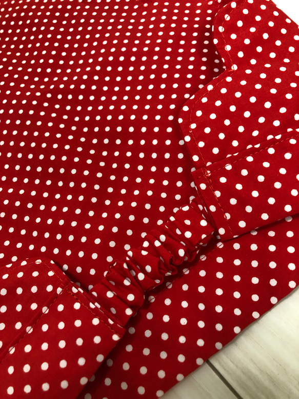 専用袋付き子供用フリルエプロン(赤ドット)三角巾セット 7枚目の画像