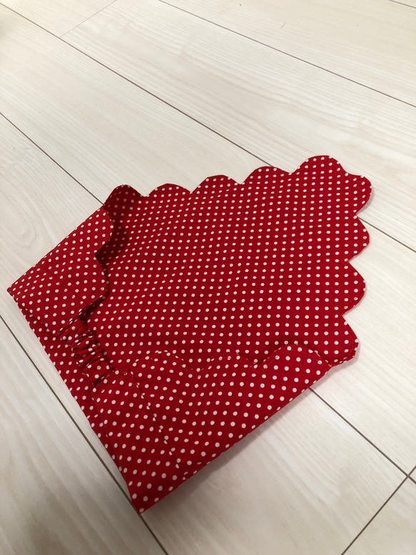 専用袋付き子供用フリルエプロン(赤ドット)三角巾セット 8枚目の画像