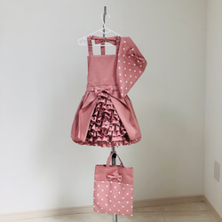 専用袋付き子供用フリルエプロン(赤ドット)三角巾セット