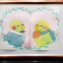 Happy wedding♡セキセイインコのミニ原画 1枚目の画像