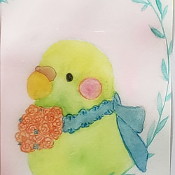 Happy wedding♡セキセイインコのミニ原画 3枚目の画像