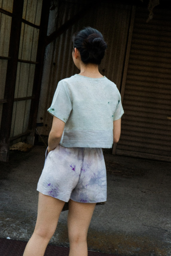 KINU Garments 1点もの　着物裏地リメイク　グレーウエストゴムのショートパンツ　 7枚目の画像