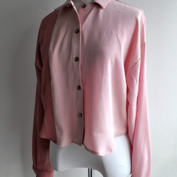 SALE 着物リメイク　ペールピンクとローズのドッキングシルクショートシャツ　 4枚目の画像