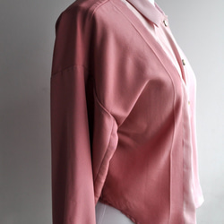 SALE 着物リメイク　ペールピンクとローズのドッキングシルクショートシャツ　 6枚目の画像