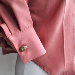 SALE 着物リメイク　ペールピンクとローズのドッキングシルクショートシャツ　 8枚目の画像
