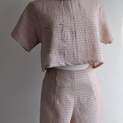 ウール着物羽織リメイク　ピンクチェックのショートパンツ 2枚目の画像