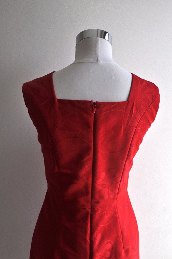 １点もの　赤い着物羽織リメイク　アイラインワンピース　 6枚目の画像